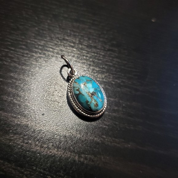 925 silver pendant with a turquoise cabochon. - Picture 2 of 5